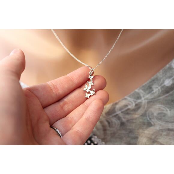 Sterling Silver Butterfly Cluster Charm Necklace,  Butterfly Charm Necklace - Picture 1 of 3